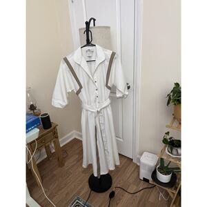 Vintage 80’s Willi Of California Cream Wooll Collared Shirt Dress MIDI Sz 6